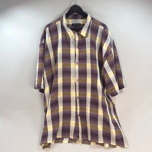 Montique Mens 3XL Short Sleeve Button Down Shirt Plaid Textured Purple Yellow
